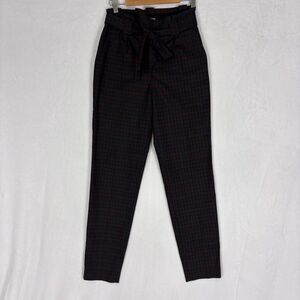 Express Maroon & Blue Plaid Ankle High Rise Dress Pants Size 2 Long